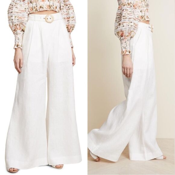 Zimmermann Honour Slouch Linen Wide Leg Pant in Ivory - Picture 11 of 13